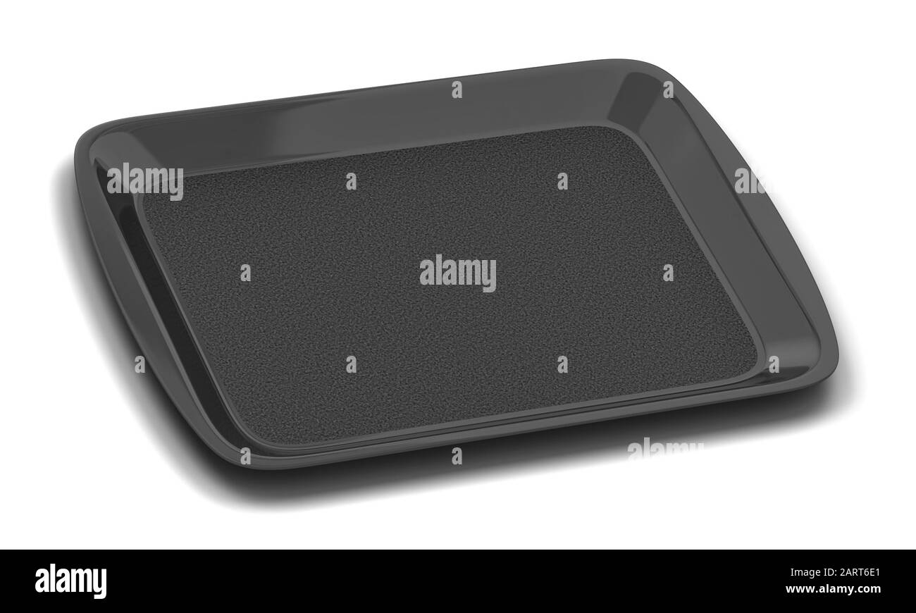 Vassoio in plastica vuoto per alimenti. illustrazione 3d isolata su sfondo bianco Foto Stock
