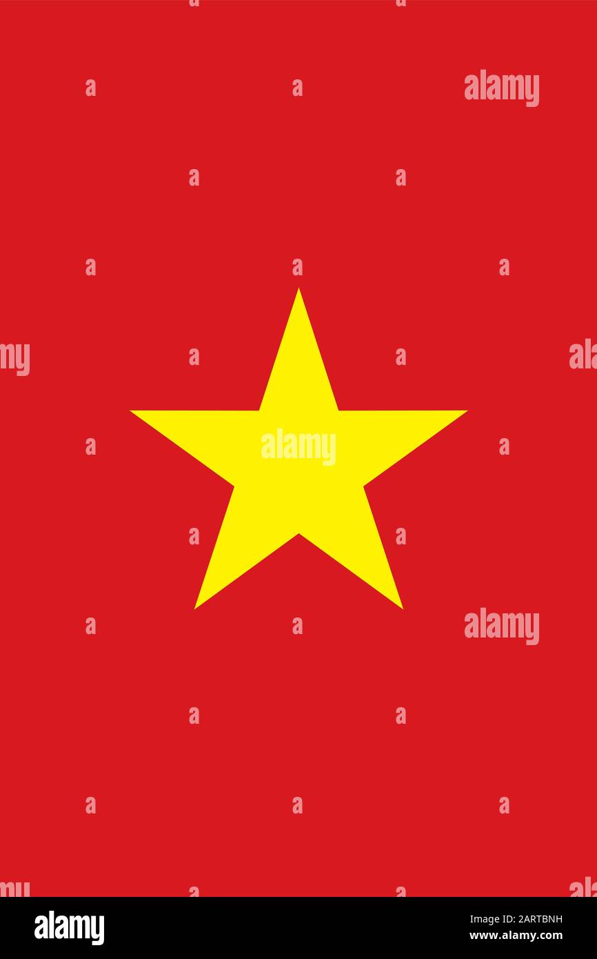 Bandiera della Repubblica democratica del Vietnam. Raffigura una stella a cinque punte su sfondo rosso. Simbolo di stato vietnamita. Illustrazione Vettoriale