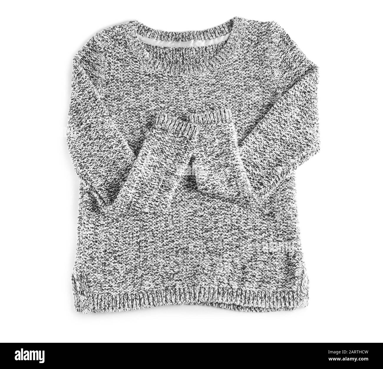 Maglione lavorato a maglia su sfondo bianco Foto Stock