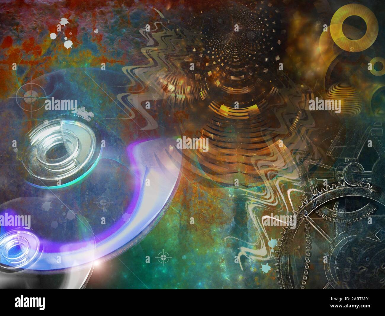 Fotomontaggio di tecnologia e innovazione Colorato Foto Stock