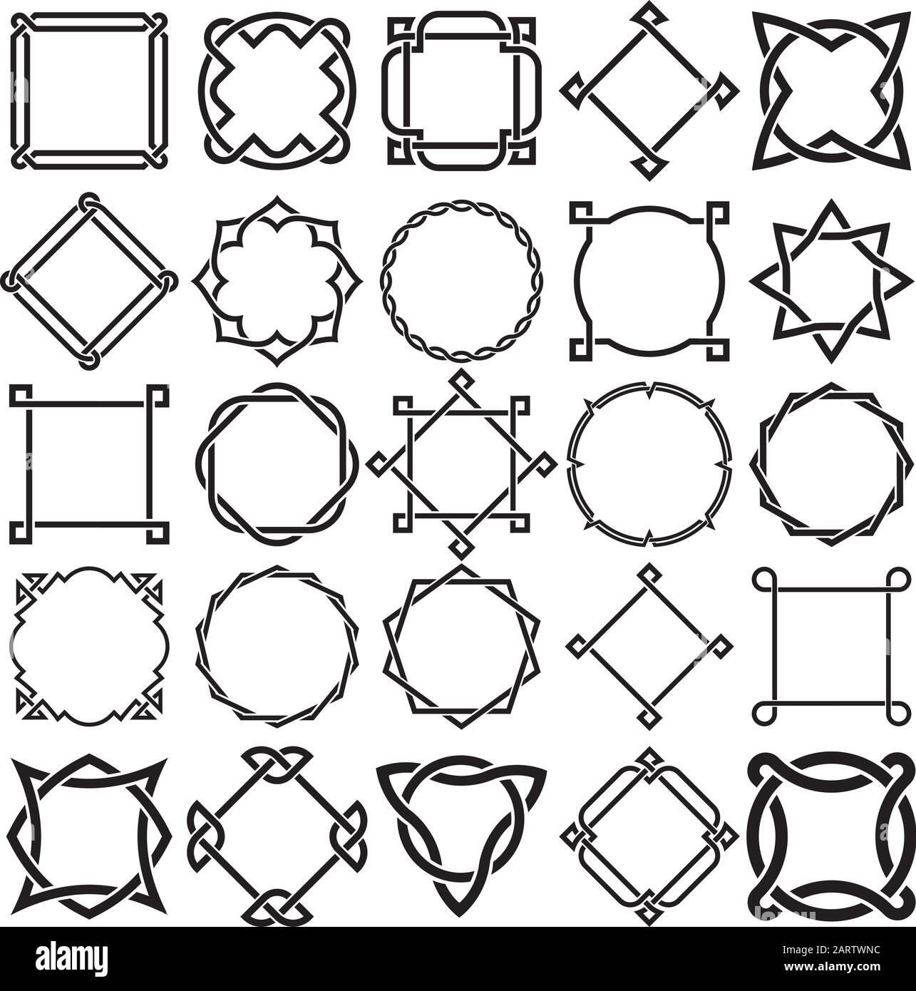 Collezione Di Cornici Ornamentali Decorativi Di Knotwork. Ideale per la progettazione di etichette. Illustrazione Vettoriale