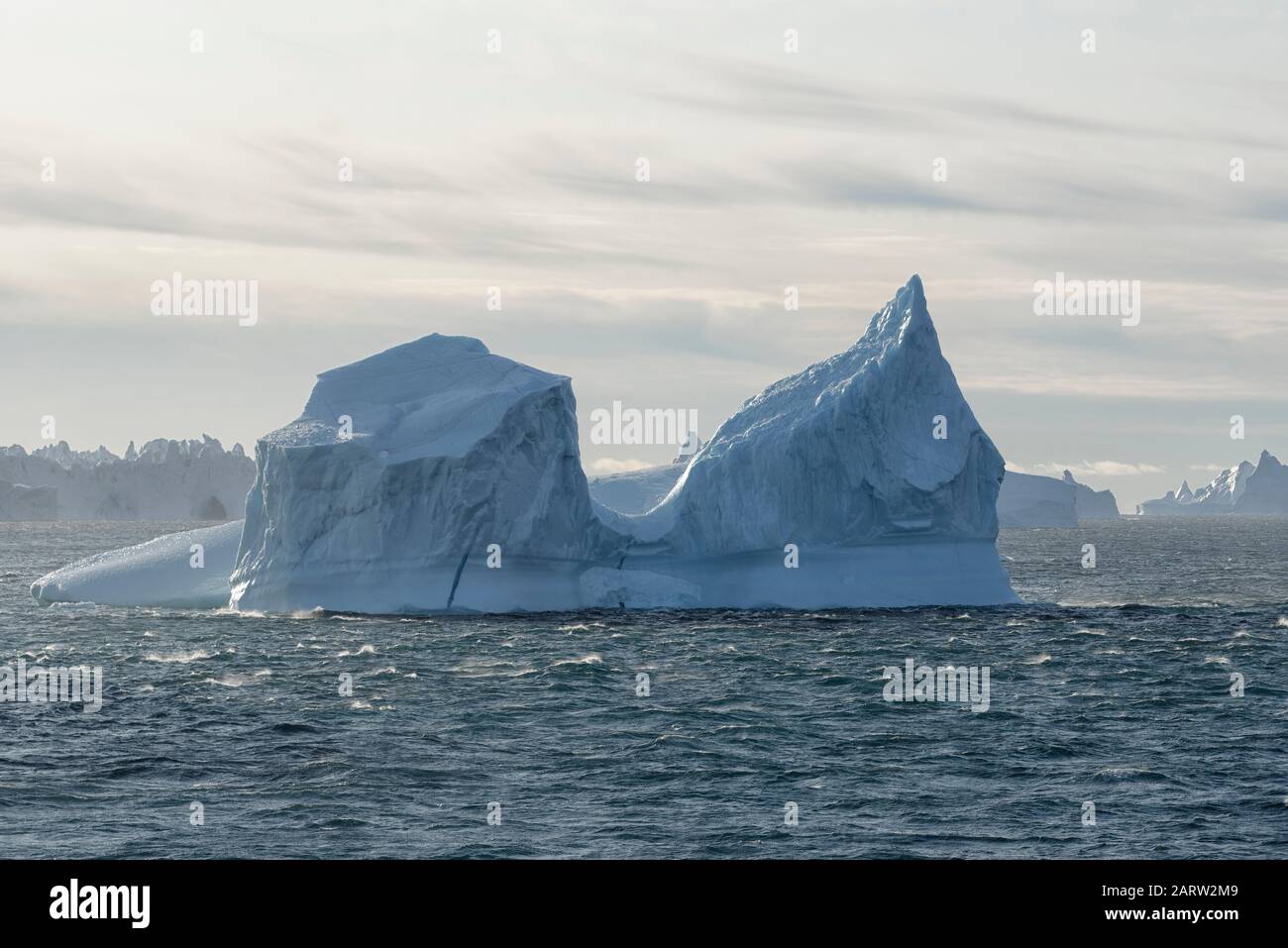 Iceberg galleggiante nel fiordo Scoresby Sund. Kangertitivaq, Groenlandia, Danimarca Foto Stock
