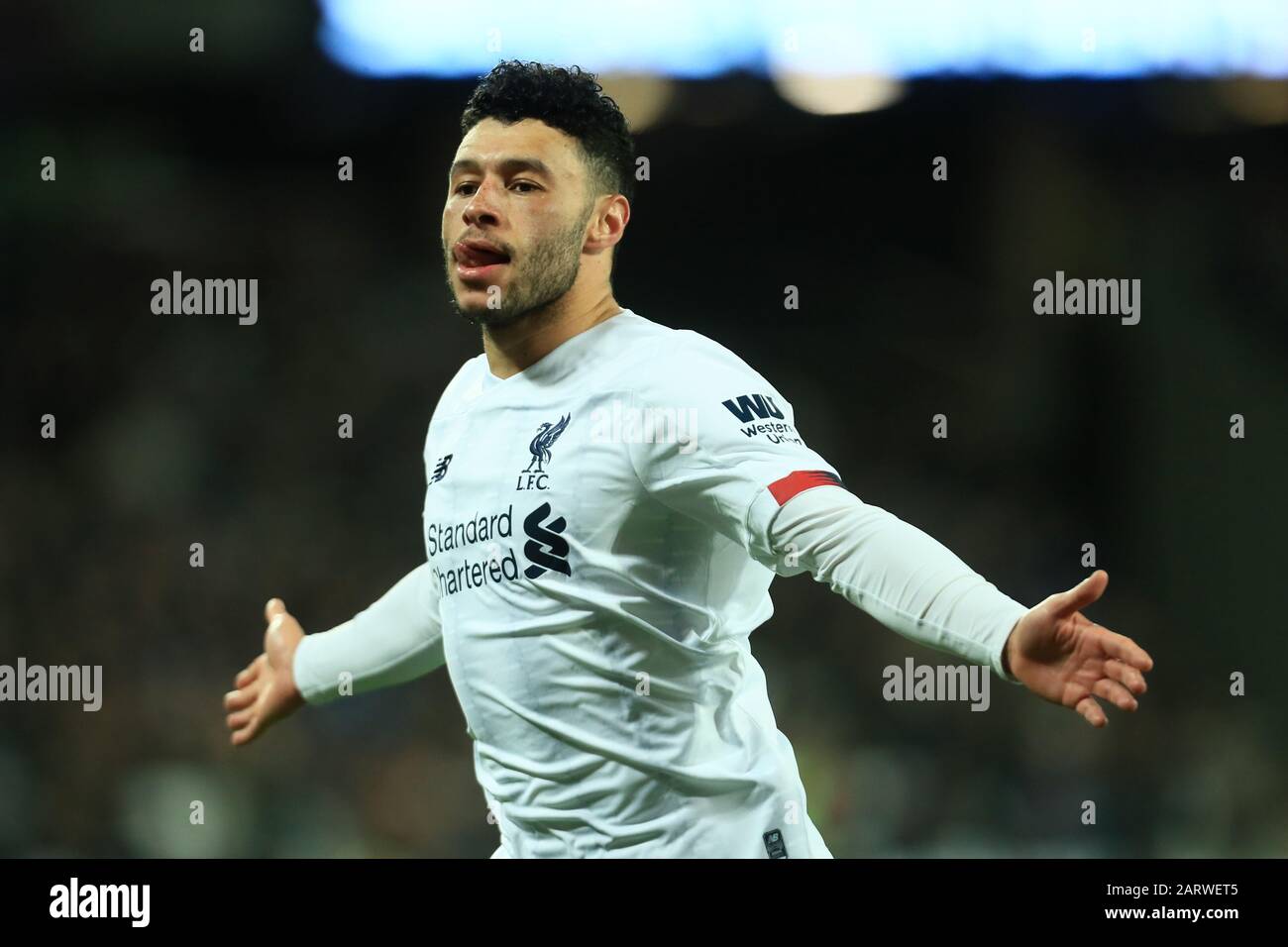 Londra, INGHILTERRA - GENNAIO 29TH Alex Oxlade-Chamberlain di Liverpool festeggia il suo secondo gol durante la partita della Premier League tra West Ham United e Liverpool allo stadio di Londra, Stratford mercoledì 29th gennaio 2020. (Credit: Leila Coker | MI News) La Fotografia può essere utilizzata solo per scopi editoriali di giornali e/o riviste, licenza richiesta per uso commerciale Credit: Mi News & Sport /Alamy Live News Foto Stock