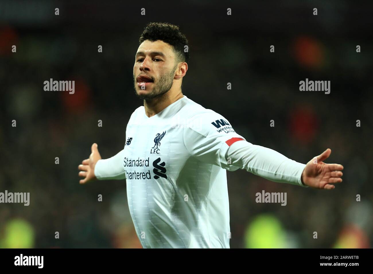 Londra, INGHILTERRA - GENNAIO 29TH Alex Oxlade-Chamberlain di Liverpool festeggia il suo secondo gol durante la partita della Premier League tra West Ham United e Liverpool allo stadio di Londra, Stratford mercoledì 29th gennaio 2020. (Credit: Leila Coker | MI News) La Fotografia può essere utilizzata solo per scopi editoriali di giornali e/o riviste, licenza richiesta per uso commerciale Credit: Mi News & Sport /Alamy Live News Foto Stock