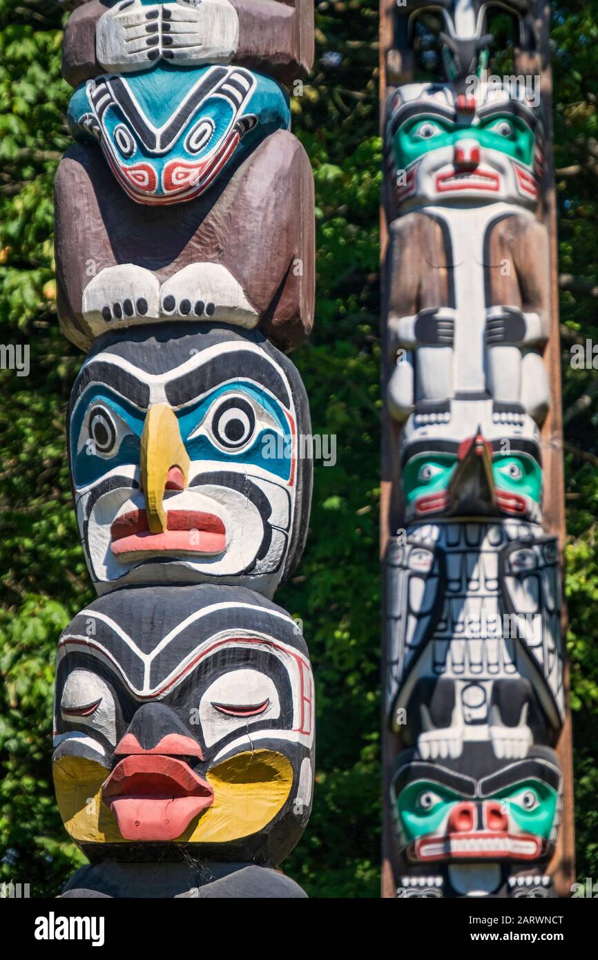 Totem, Stanley Park, Vancouver, British Columbia, Canada Foto Stock