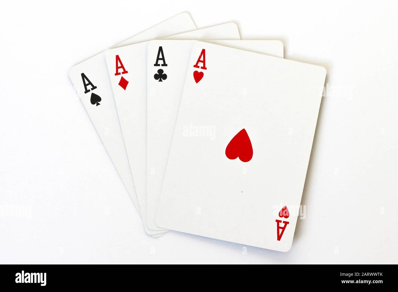 4 assi (carte da gioco) su sfondo bianco Foto Stock