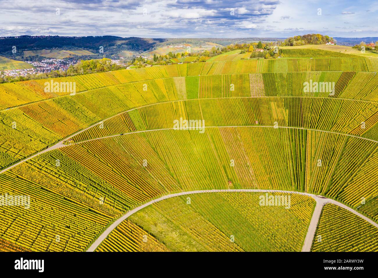 Vista aerea del vigneto nella valle Remstal in Germania Foto Stock