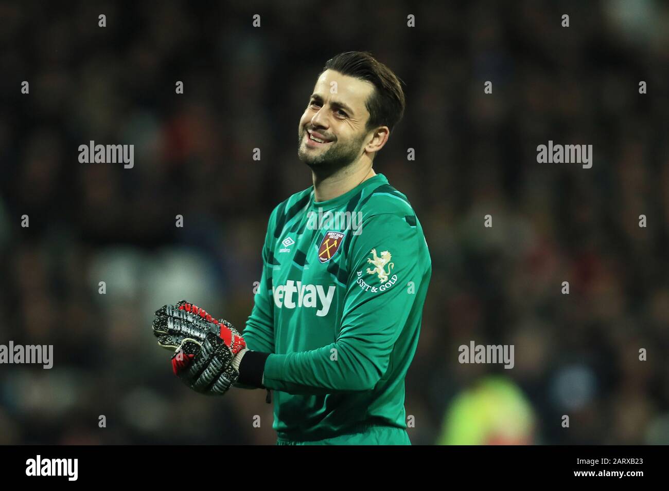 Londra, INGHILTERRA - GENNAIO 29TH portiere di West Ham Lukasz Fabianski durante la partita della Premier League tra West Ham United e Liverpool allo stadio di Londra, Stratford Mercoledì 29th Gennaio 2020. (Credit: Leila Coker | MI News) La Fotografia può essere utilizzata solo per scopi editoriali di giornali e/o riviste, licenza richiesta per uso commerciale Credit: Mi News & Sport /Alamy Live News Foto Stock
