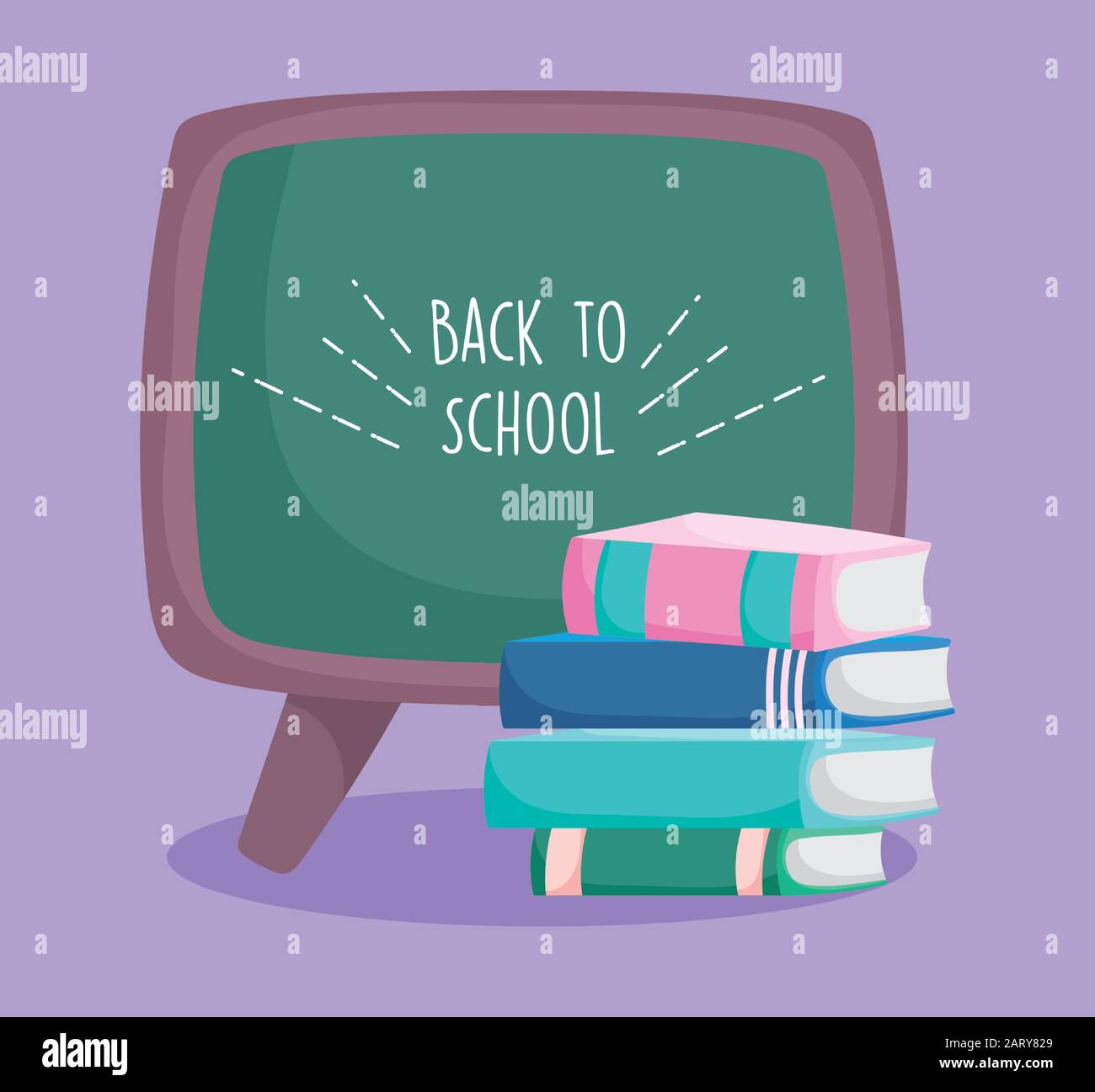 torna a scuola istruzione libri impilati e chalkboard vettore illustrazione Illustrazione Vettoriale