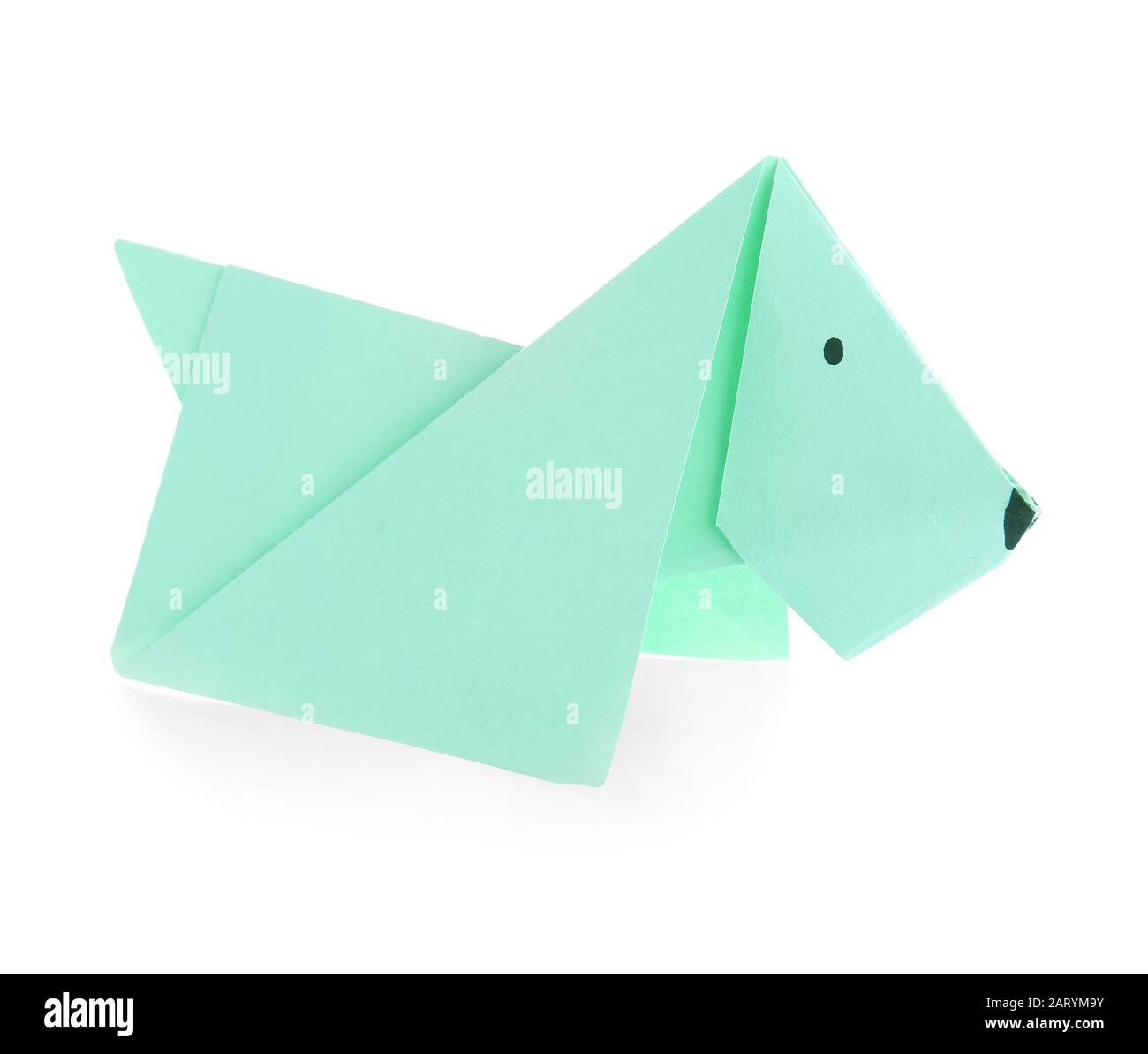 Origami cane su sfondo bianco Foto Stock