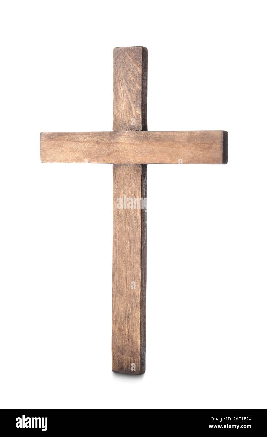 Croce cimitero in legno su sfondo bianco Foto stock - Alamy