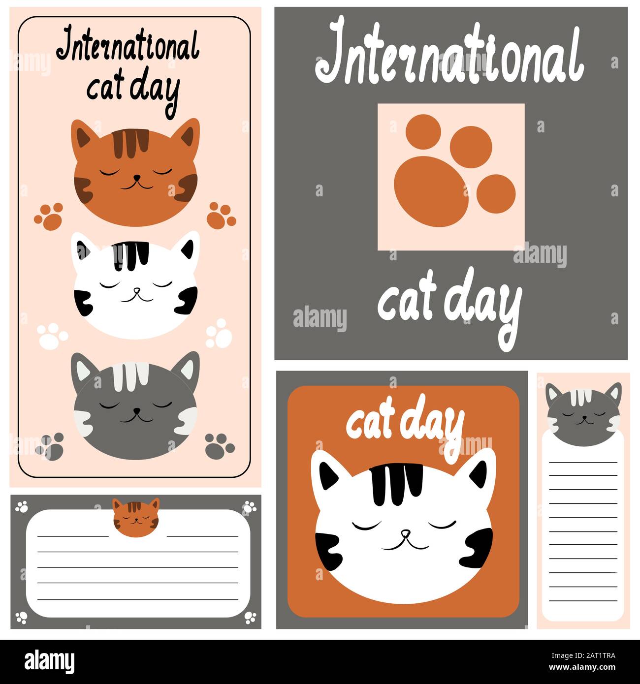 Stampa vettoriale kitten, cartolina del bambino. Biglietti d'auguri, poster delle carte del compleanno del bambino o adesivi di bandiera Illustrazione Vettoriale