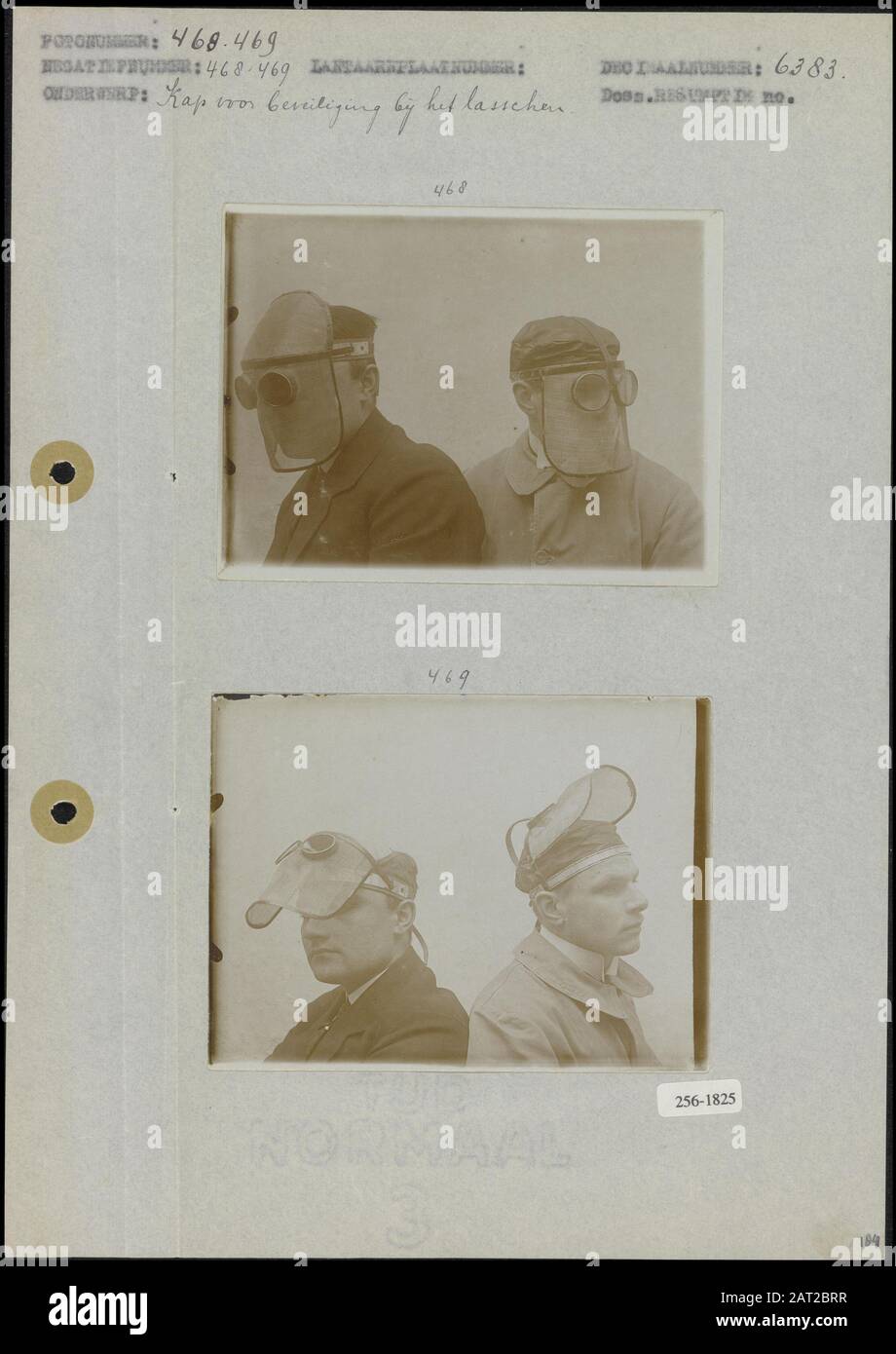 Maschere Foto 1: Cappuccio di protezione durante la saldatura (9x12 cm; sconosciuto) Foto 2: Cappuccio di sicurezza durante la saldatura (9x12 cm; sconosciuto) Data: Parole Chiave non date: Sicurezza, saldatura, maschere, indumenti di sicurezza Foto Stock