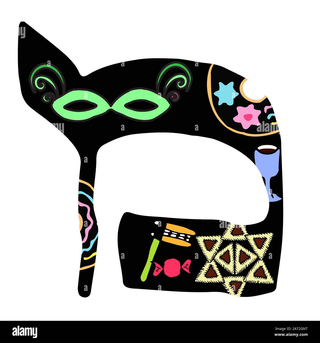 Disegno a mano in alfabeto ebraico. Font Hebrew Purim, Passover, Shavuot. Lettere ebraiche. Illustrazione vettoriale su sfondo isolato. Illustrazione Vettoriale