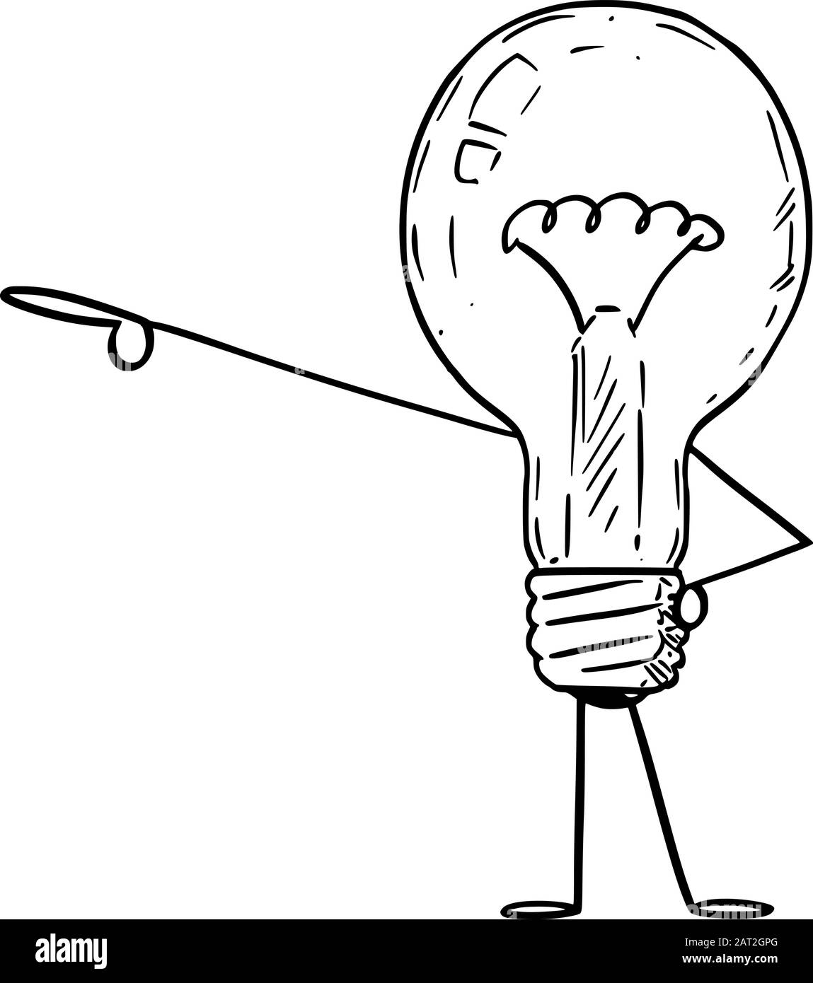 Illustrazione vettoriale del carattere della lampadina del fumetto che mostra o punta a qualcosa da hand.Innovation o idea pubblicità o marketing design. Illustrazione Vettoriale