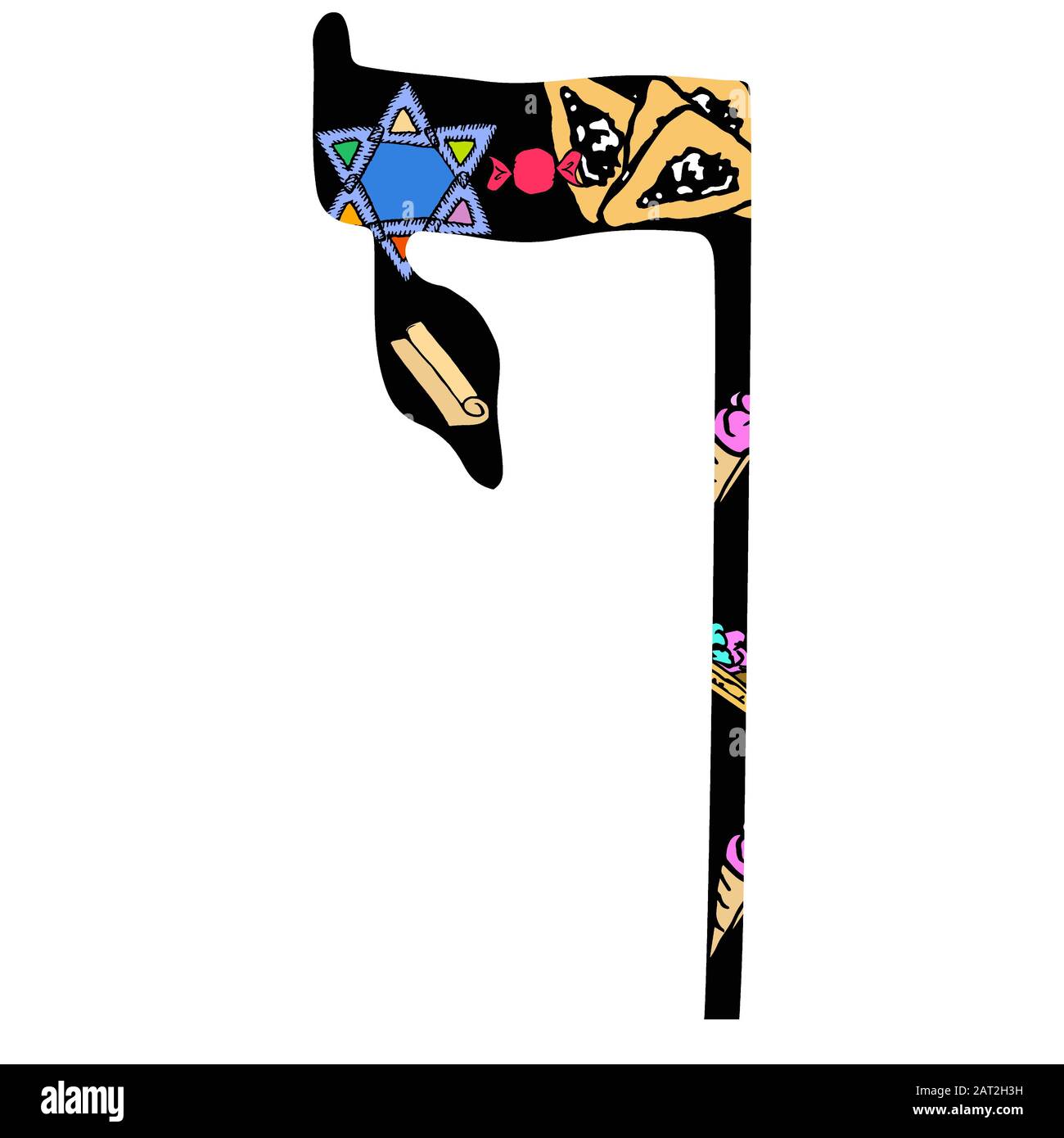 Disegno a mano in alfabeto ebraico. Font Hebrew Purim, Passover, Shavuot. Lettere ebraiche. Illustrazione vettoriale su sfondo isolato. Illustrazione Vettoriale