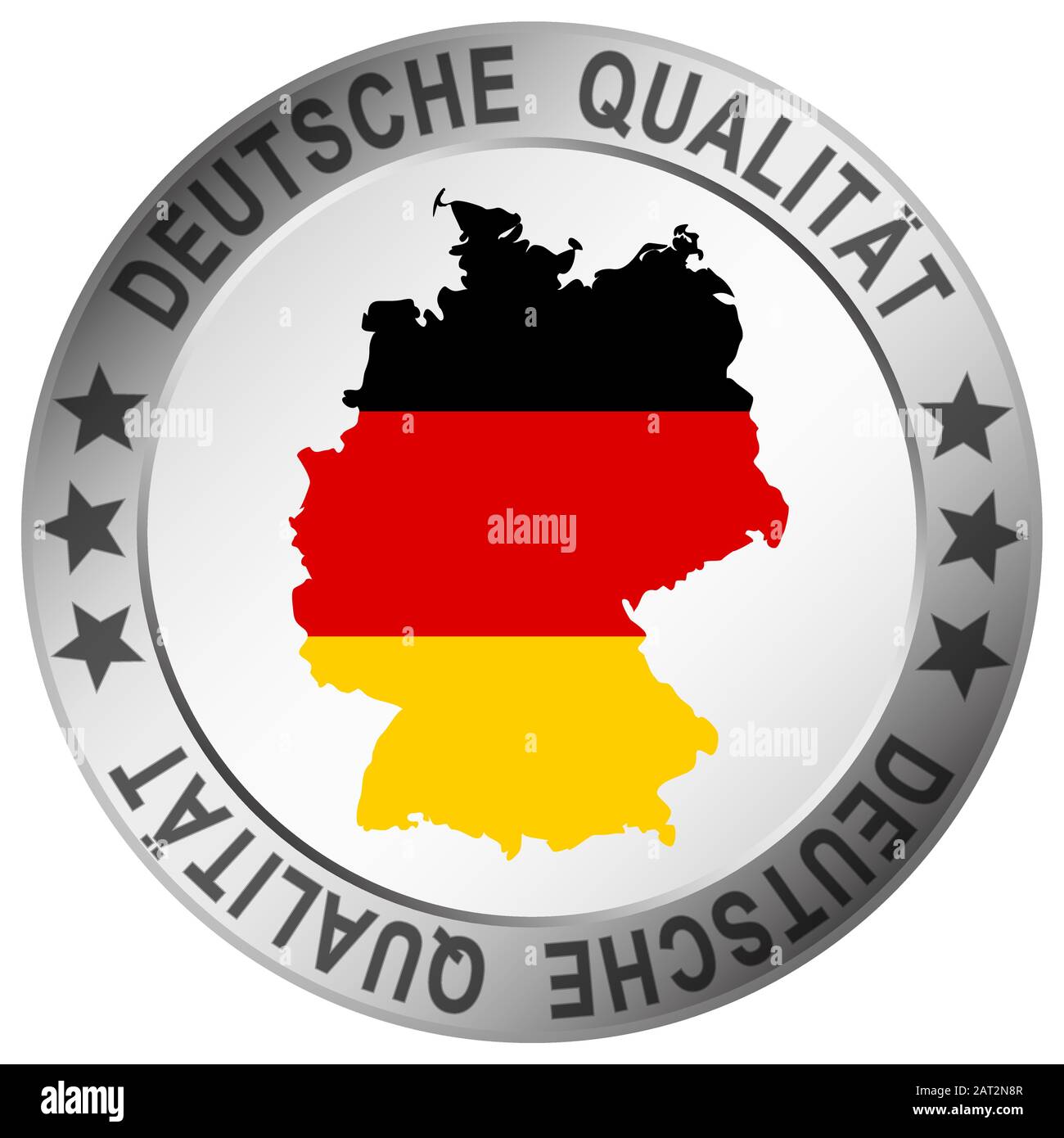 Bottone rotondo con silhouette di germania e testo qualità tedesca (in tedesco) Illustrazione Vettoriale