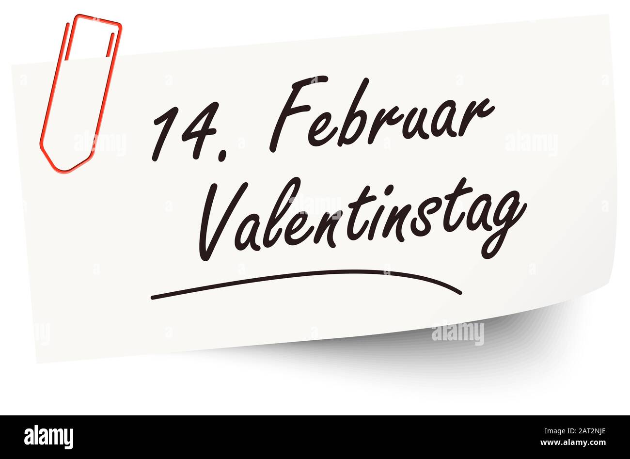 Promemoria 14 febbraio San Valentino su piccolo white paper (testo in tedesco) Illustrazione Vettoriale