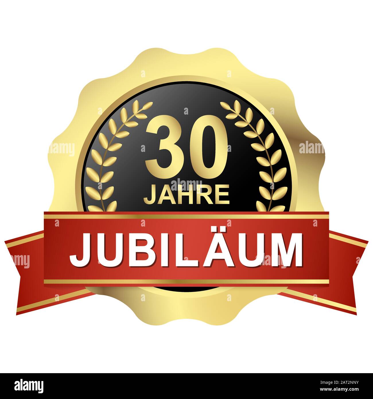 Pulsante di oro con banner rosso per 30 anni giubileo (testo in tedesco) Illustrazione Vettoriale