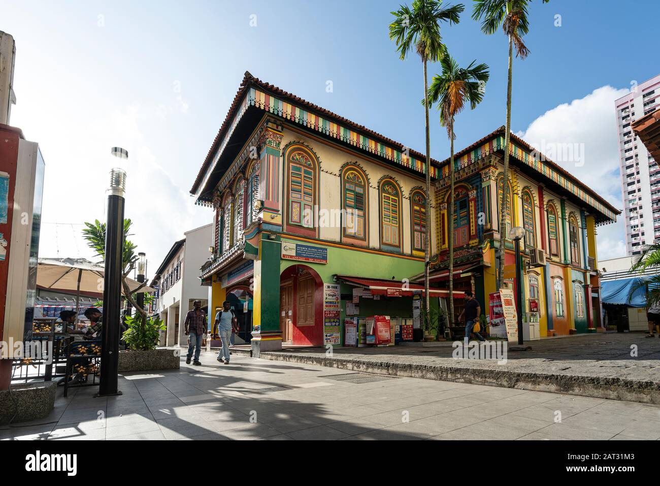 Singapore. Gennaio 2020. Case colorate nel quartiere Little India Foto Stock