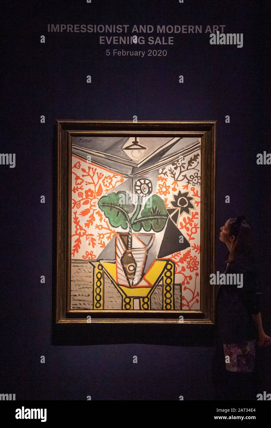 Christie’s, Londra, Regno Unito. 30th gennaio 2020. Anteprima artistica impressionista, Moderna e Surreale del ‘20th Secolo alle vendite di Christie che si svolgono il 5 febbraio 2020. Immagine: Pablo Picasso. Intérieur au pot de fleurs, 1953. Stima: £7.000.000-10.000.000. Credito: Malcolm Park/Alamy Live News. Foto Stock