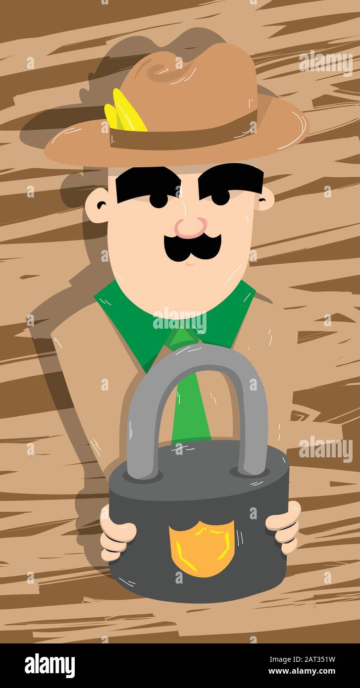 Sheriff con un lucchetto. Carattere cartoon stile retro vettoriale. Illustrazione Vettoriale