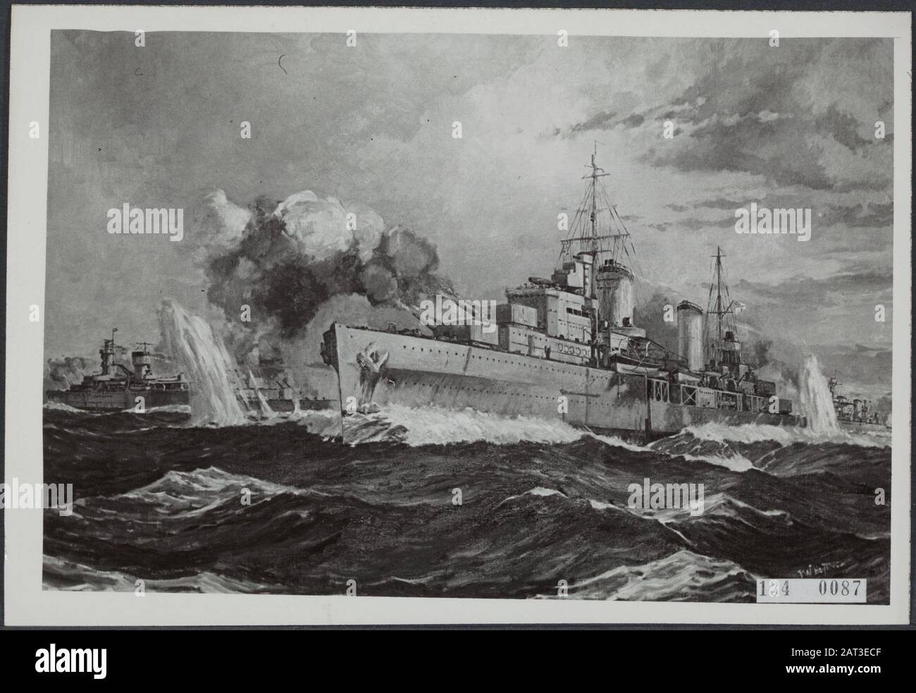 HMS perth durante la battaglia nel mare java Data: 18 giugno 1948 Parole Chiave: Dipinti, pittura Nome del personale: Heyting j w Foto Stock