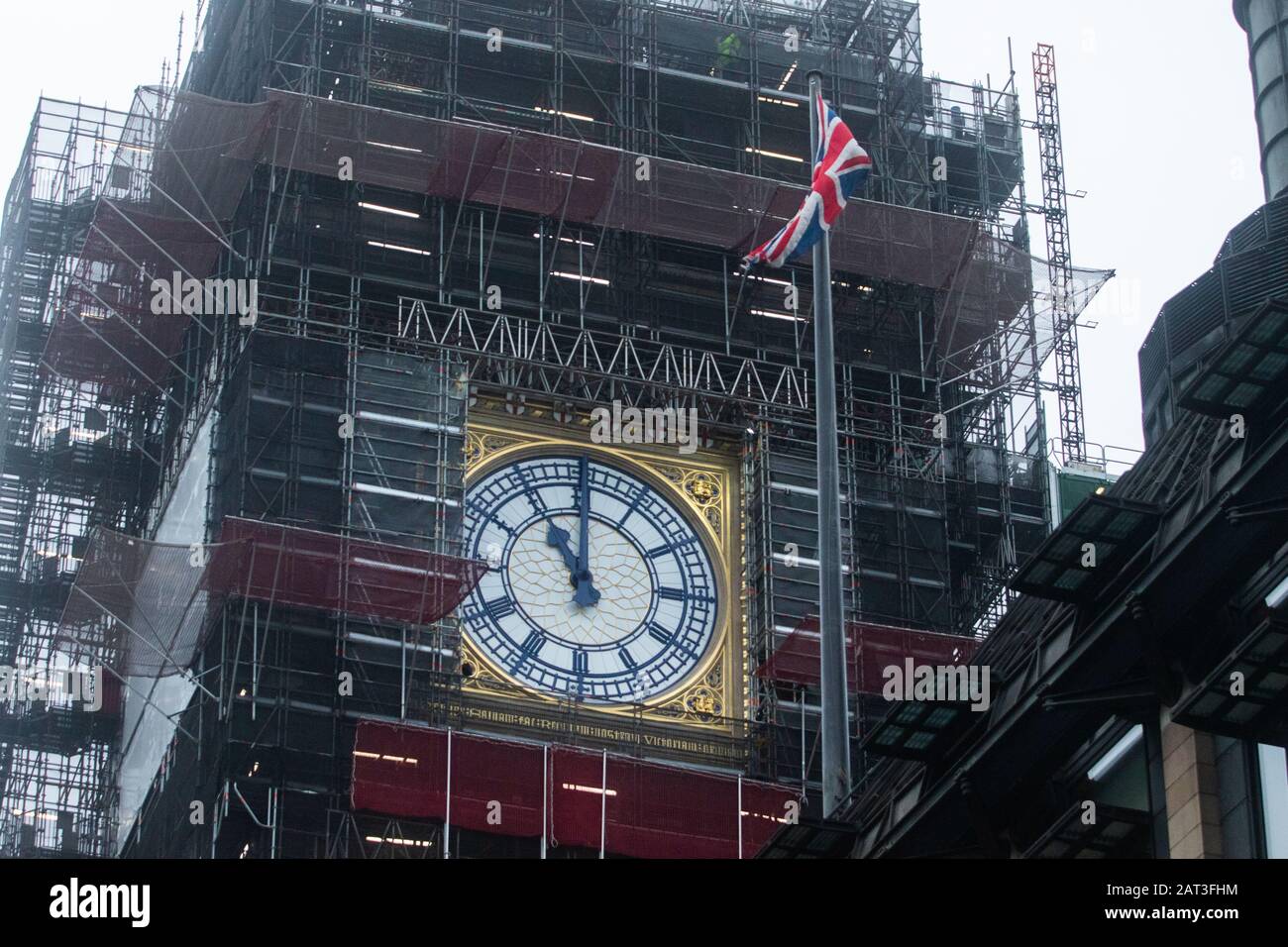 Londra Regno Unito. 30 Gennaio 2020. Big ben Clock Face mentre la Gran Bretagna si prepara a lasciare come membro associato dell'Unione europea al 11pm il 31 gennaio 2020 dopo 47 anni. Credit: Amer ghazzal/Alamy Live News Foto Stock