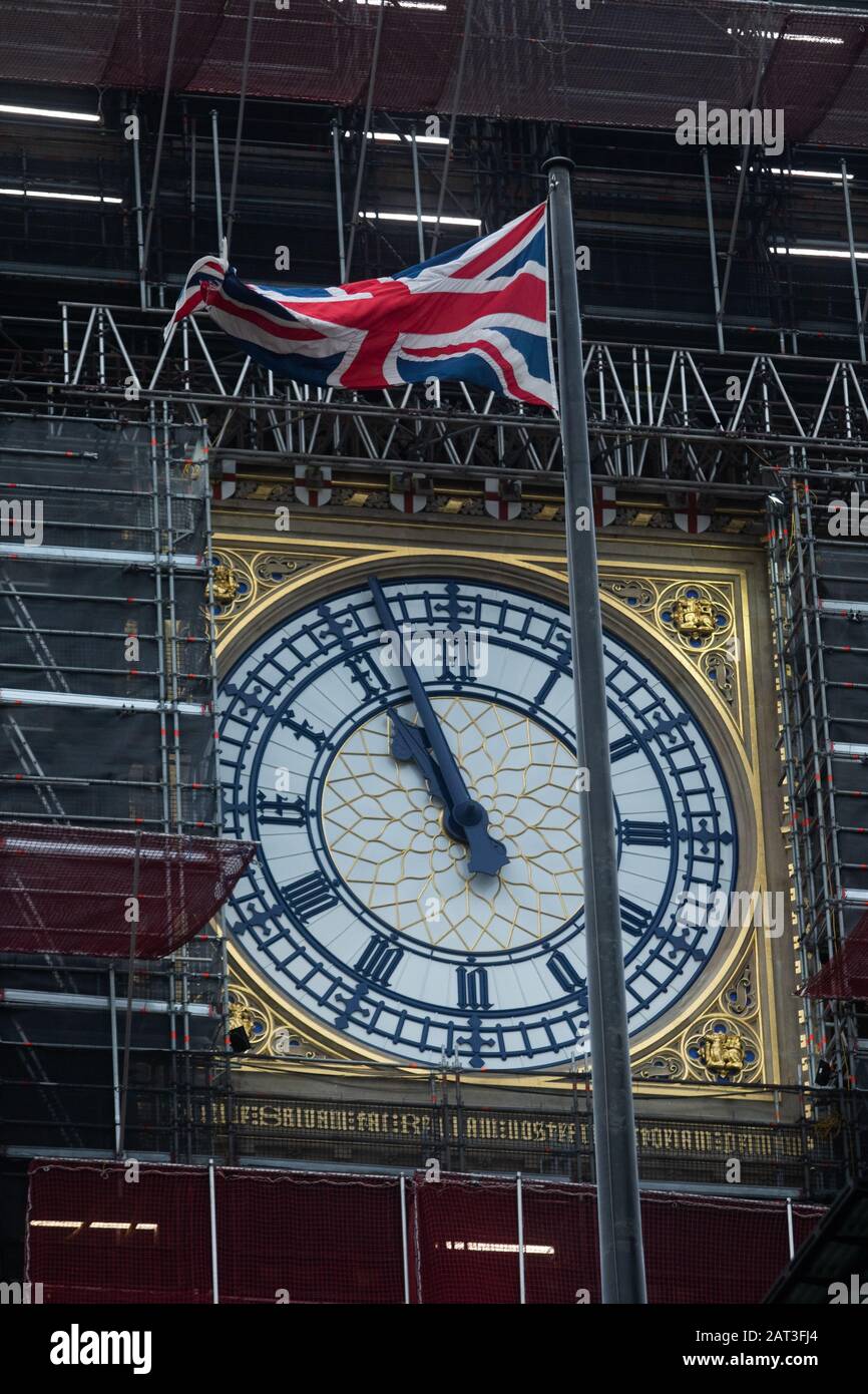 Londra Regno Unito. 30 Gennaio 2020. Big ben Clock Face mentre la Gran Bretagna si prepara a lasciare come membro associato dell'Unione europea al 11pm il 31 gennaio 2020 dopo 47 anni. Credit: Amer ghazzal/Alamy Live News Foto Stock