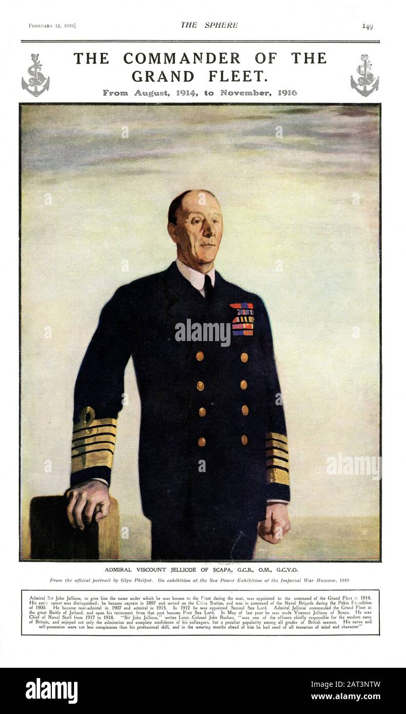 L'articolo editoriale Sphere - 15 febbraio 1919 Ammiraglio Jellicoe 4583 x 2790 pixel. 300 dpi Foto Stock