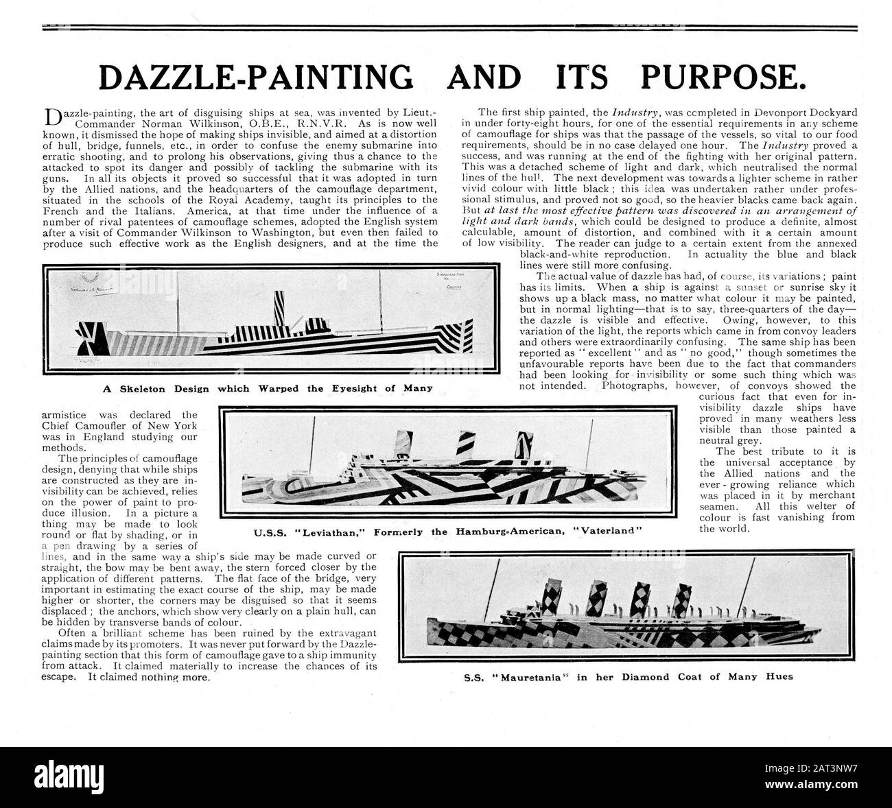 L'articolo editoriale Sphere - 22 marzo 1919 Dazzle dipinse navi da guerra WW1 e il suo scopo 2260 x 2698 pixel. 300 dpi Foto Stock