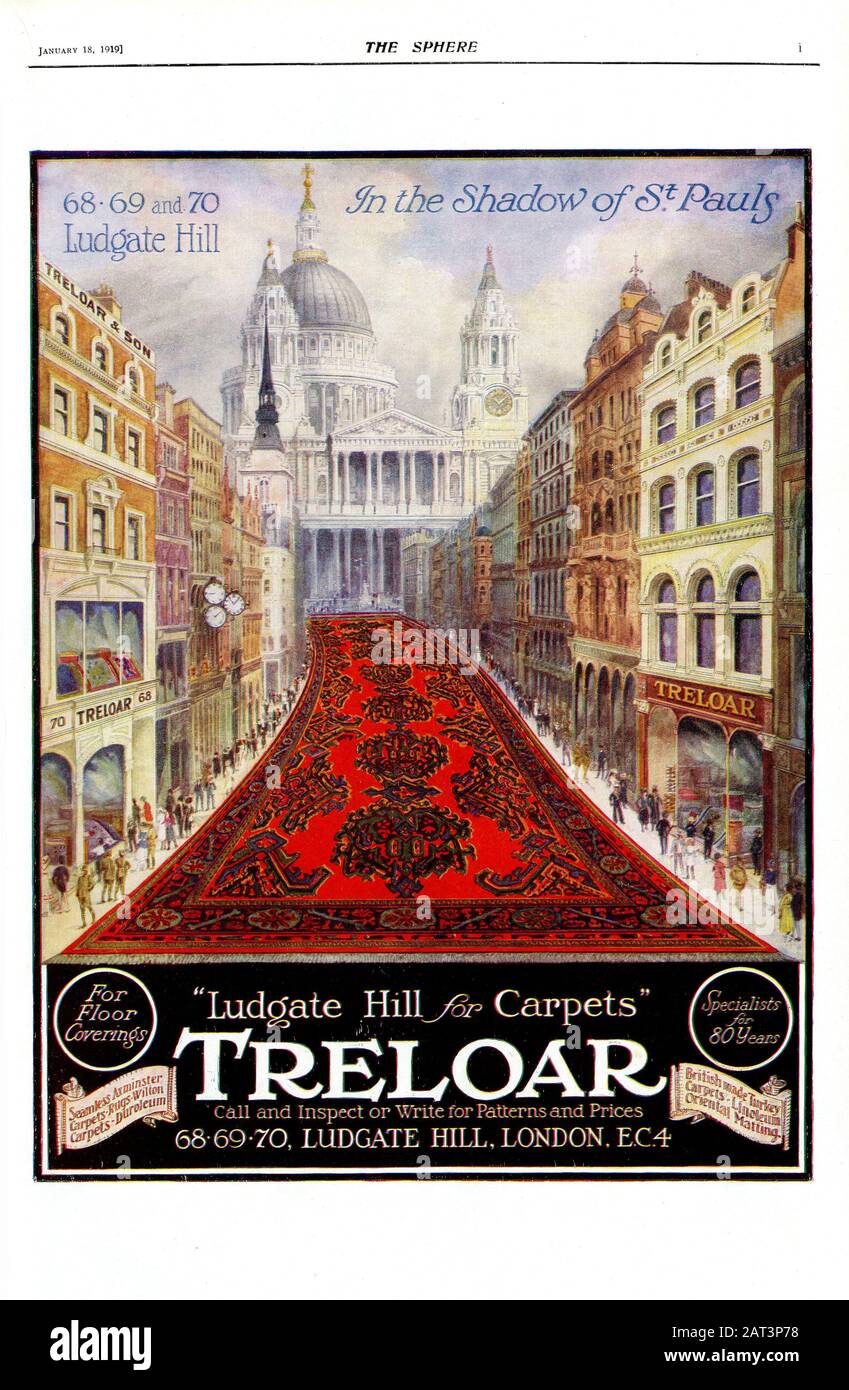 Treloar Carpets, Ludgate Hill La sfera pubblicità - 1919 Pagina Intera colore 4512 x 2949 pixel. 300 dpi Foto Stock