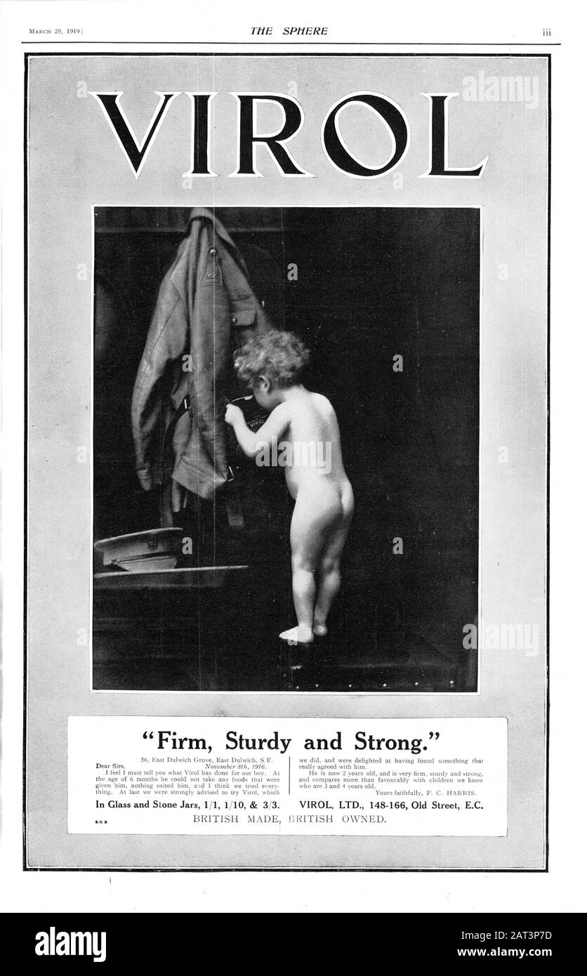 Virol La sfera pubblicità - 1919 pagina Intera 4640 x 2987 pixel. 300 dpi Foto Stock