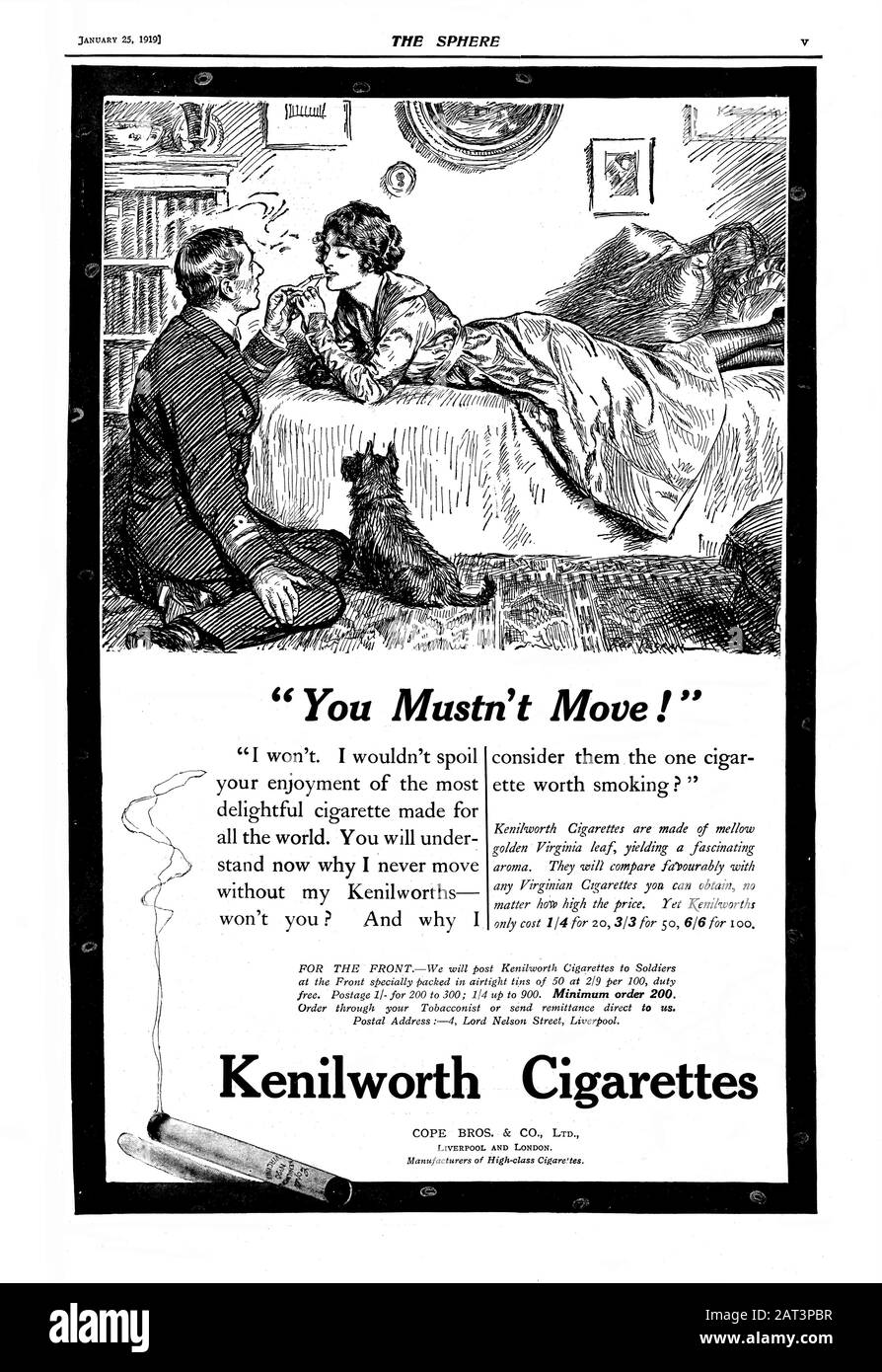 Kenilworth Sigarette The Sphere pubblicità - 1919 pagina Intera 4642 x 3194 pixel. 300 dpi Foto Stock