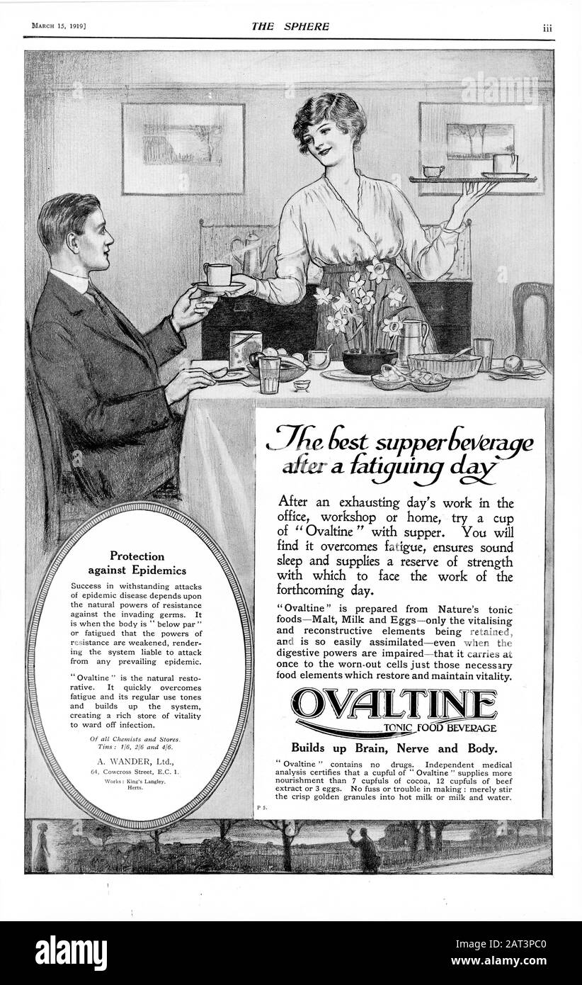 Ovaltine La sfera pubblicità - 1919 pagina Intera 4674 x 2958 pixel. 300 dpi Foto Stock