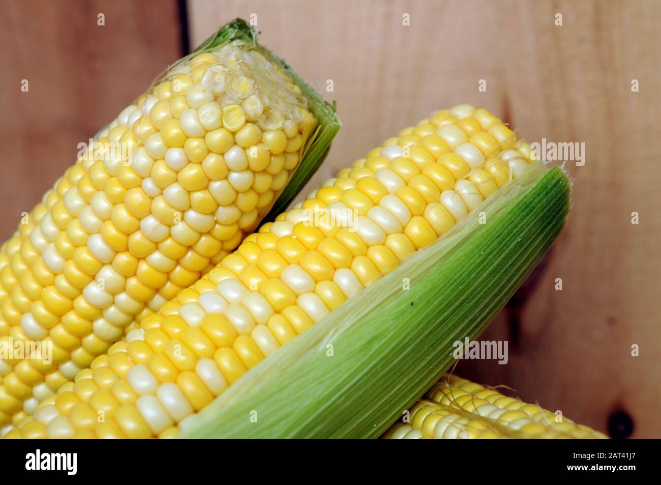 Tre cornicione freschi su tavola di legno Foto Stock