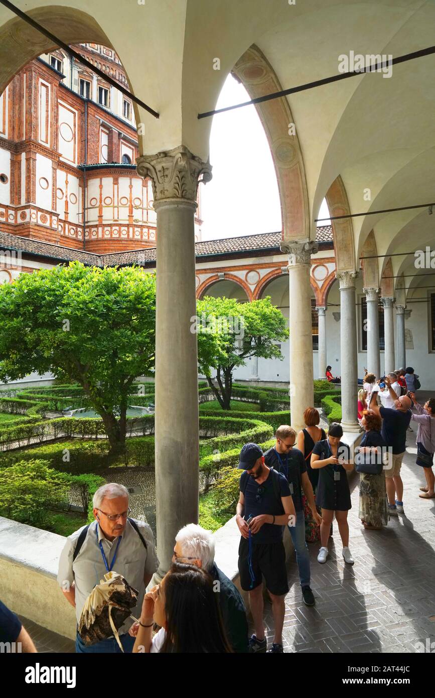 Chiostro delle Rane, Chiostro delle rane, chiesa di Santa Maria delle grazie, UNESCO; Patrimonio dell'Umanità, Lombardia, Italia, Milano Foto Stock