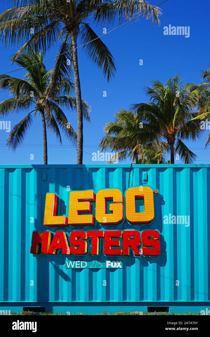 Miami, FL -28 GEN 2020 - Vista dell'attrazione Lego Masters presso gli studi televisivi Superbowl LIV 54 FOX a Miami Beach. Foto Stock