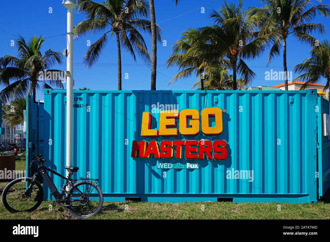 Miami, FL -28 GEN 2020 - Vista dell'attrazione Lego Masters presso gli studi televisivi Superbowl LIV 54 FOX a Miami Beach. Foto Stock