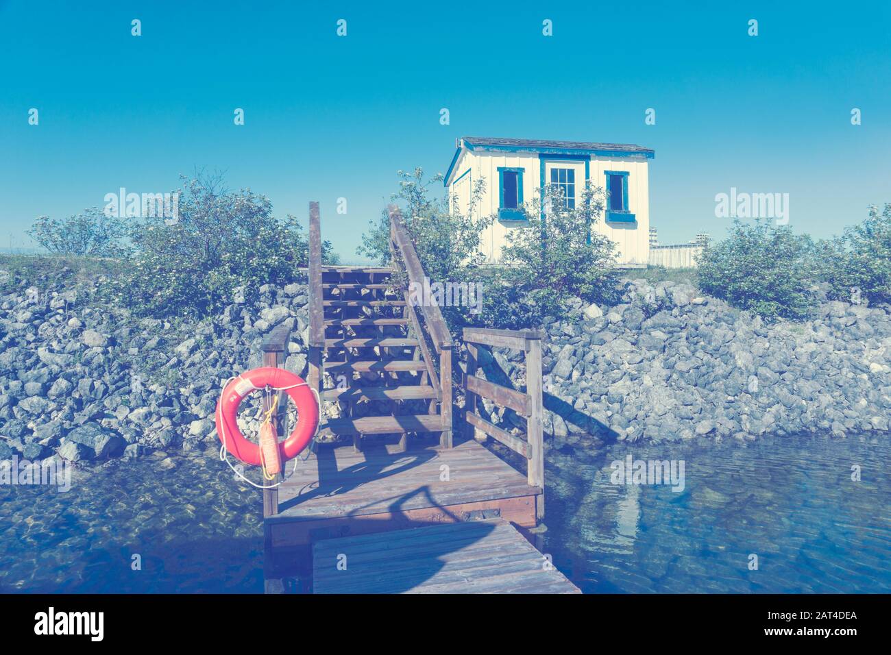 Canada, Ontario, Collingwood, Yacht Club, una mattina silenziosa nel porticciolo del lago Collingwood Pastell Tone Foto Stock