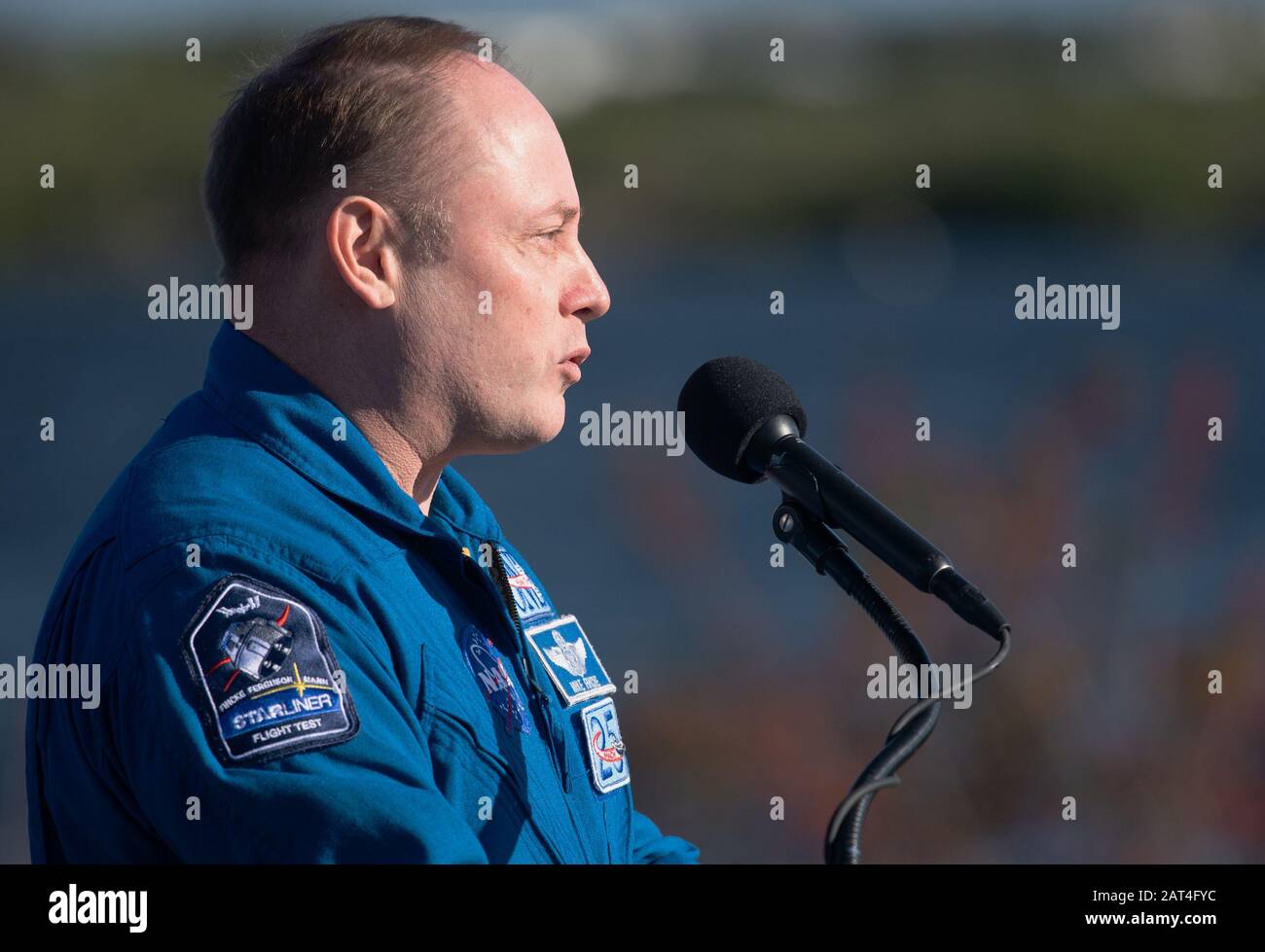 Kennedy SPACE CENTER, USA - 19 dic 2019 - l'astronauta della NASA Michael Fincke è stato visto durante una conferenza stampa prima della prova di volo Boeing Orbital Foto Stock
