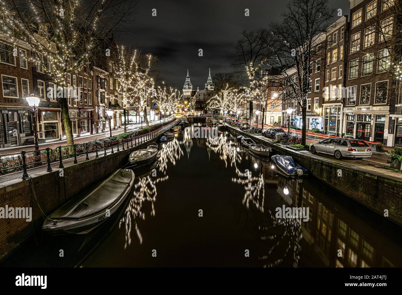 Notte Amsterdam, Dicembre 2019 Foto Stock