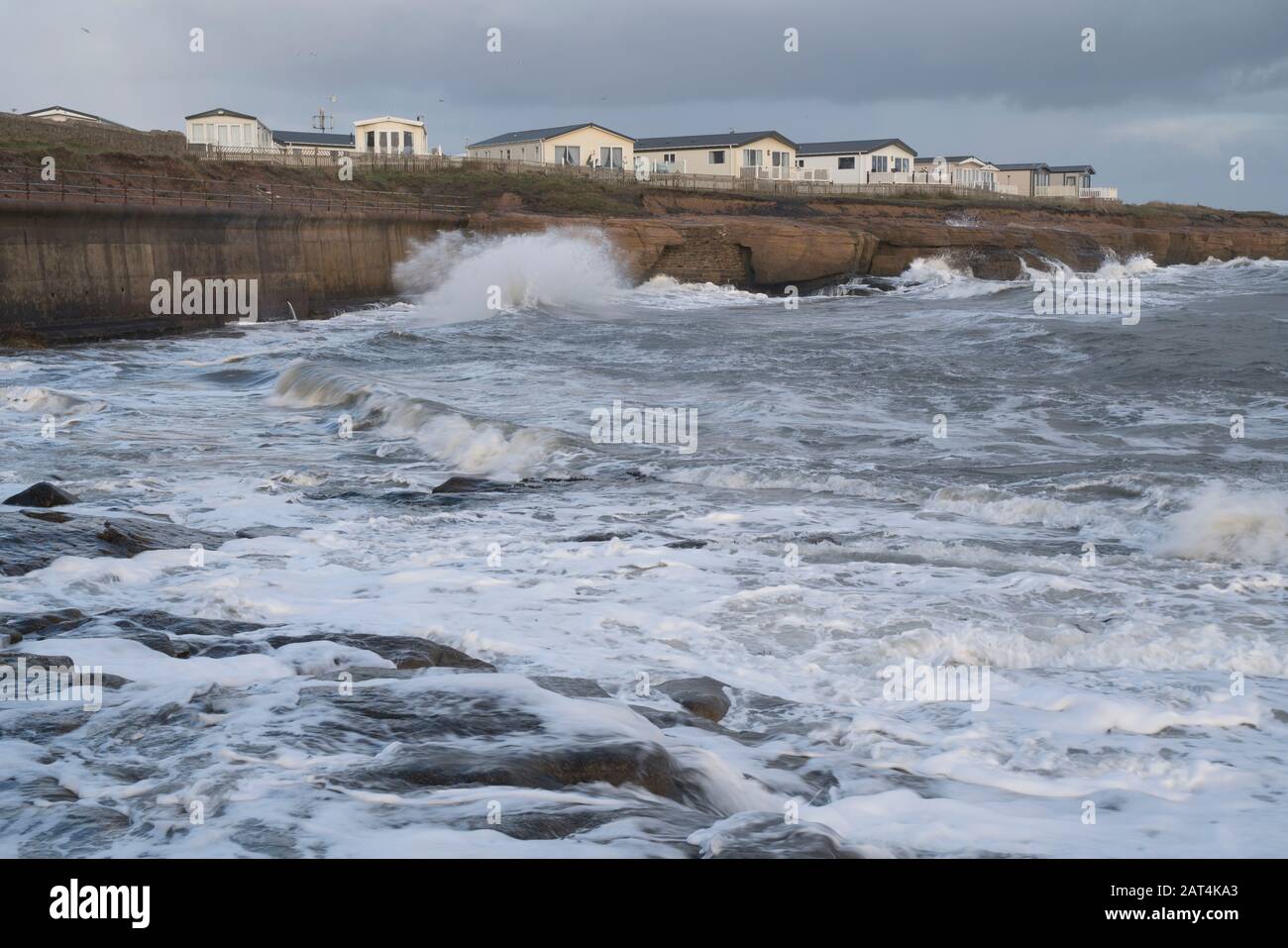 Newbiggin-by-the-Sea caravan parco vista mare Foto Stock