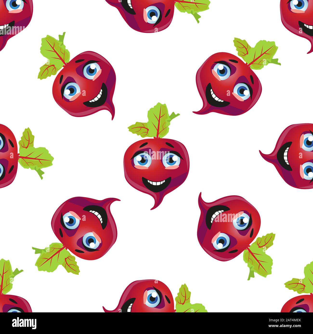 Cute modello senza cuciture con cartone animato emoji barbabietole Illustrazione Vettoriale