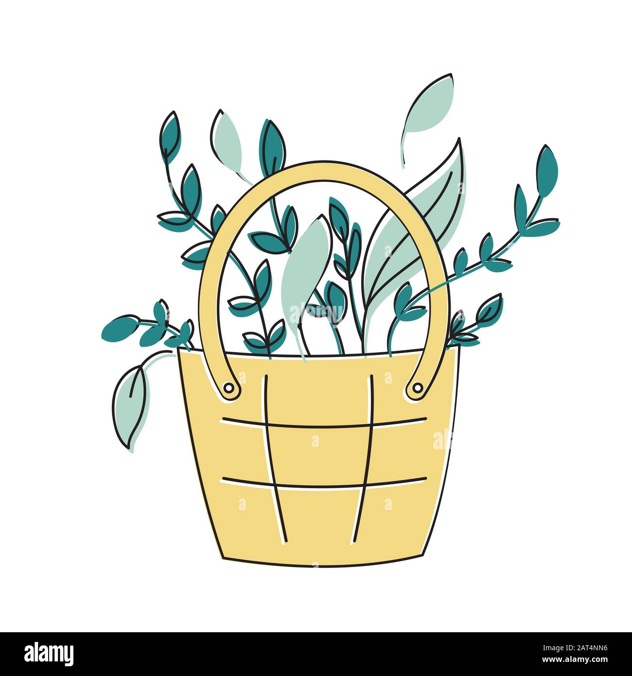 Borsa Eco stile doodles disegnato a mano. Stile ecologico. Senza plastica. Illustrazione vettoriale zero waste Concept. Isolato su sfondo bianco Illustrazione Vettoriale