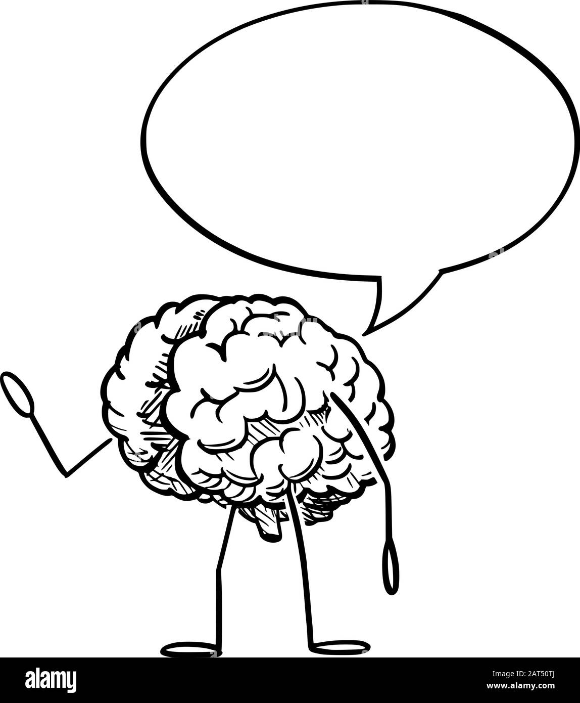 Illustrazione vettoriale del carattere umano del cervello del cartone animato con il linguaggio bubble.Creativity o la pubblicità di idea o la progettazione di vendita. Illustrazione Vettoriale