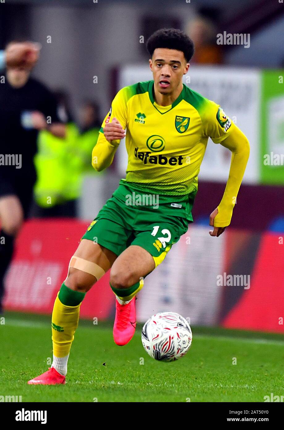 Jamal Lewis di Norwich City durante la quarta partita di fa Cup a Turf Moor, Burnley Foto Stock