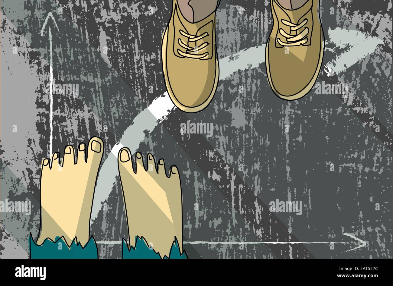 L'uomo mendicante astratto si trasforma in un ricco uomo d'affari vista dall'alto Illustrazione Vettoriale