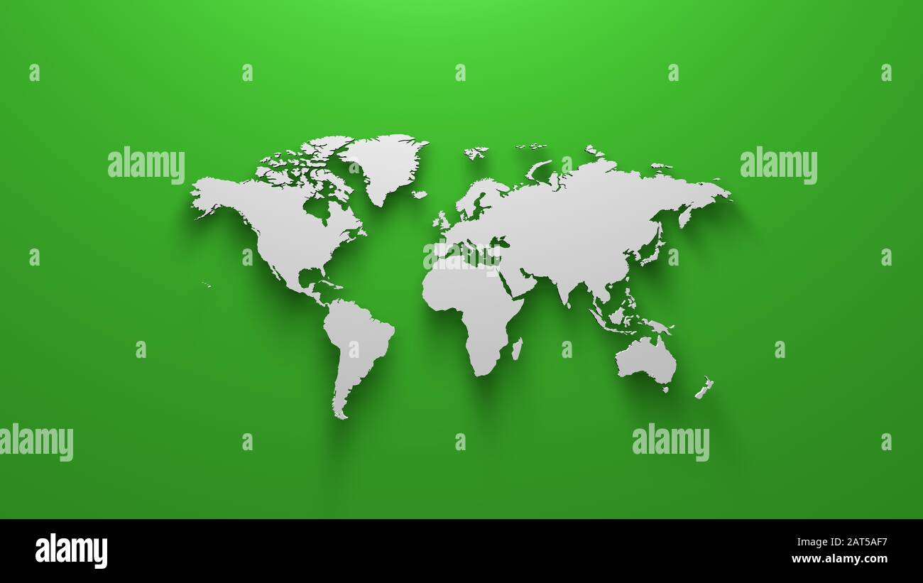 Mappa del mondo su sfondo verde Foto Stock