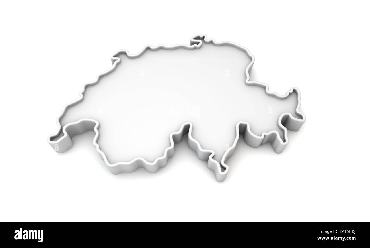 Semplice mappa bianca 3D della Svizzera. Rendering 3D Foto Stock